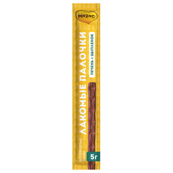 Мнямс лакомые палочки для кошек с цыпленком и печенью, 13,5 см - 5 г х 10 шт