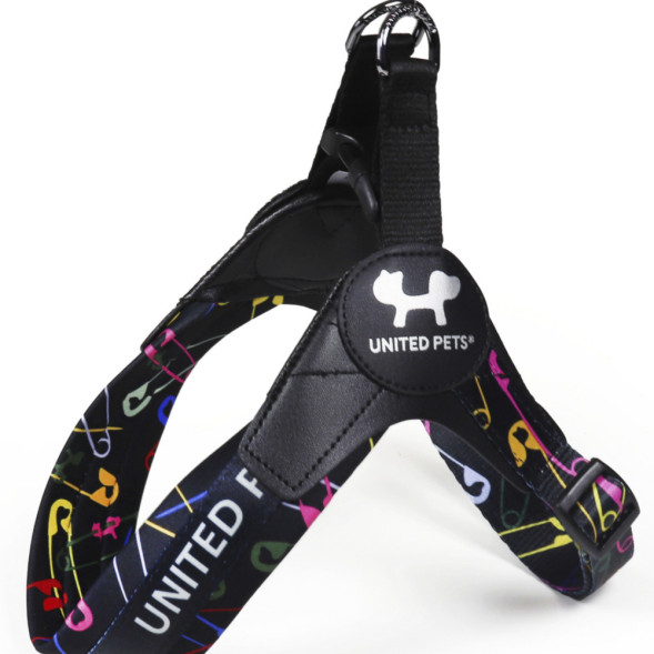 United Pets Complete me 0.5 - XXXS шлейка для собак, 25-33 см, черная с разноцветными булавками