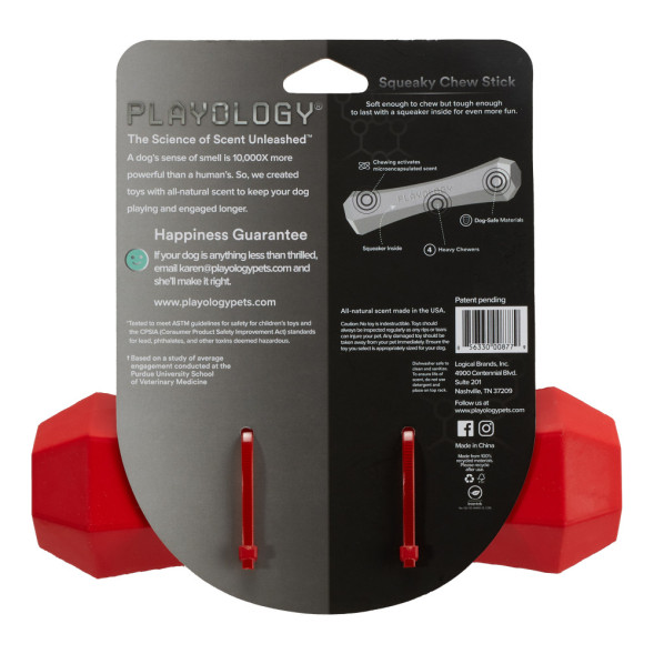 Playology SQUEAKY CHEW STICK хрустящая жевательная палочка для собак с ароматом говядины, большая, красный