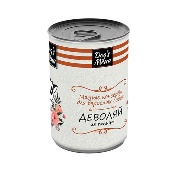 Dog`s Menu влажный корм для взрослых собак деволяй из птицы в консервах - 340 г х 12 шт