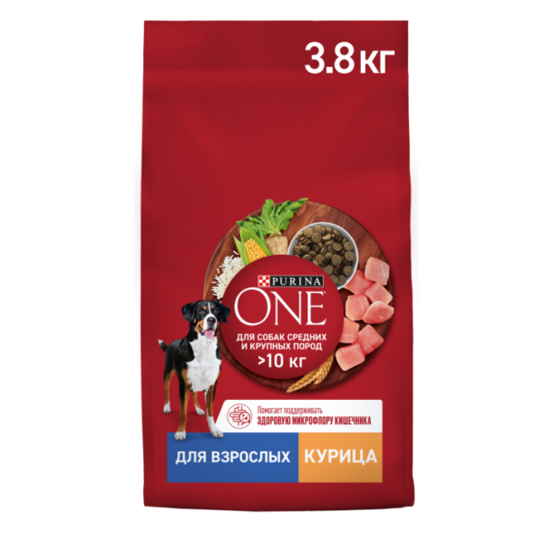 Сухой корм для собак Purina ONE для средних и крупных пород с курицей и рисом 3,8 кг