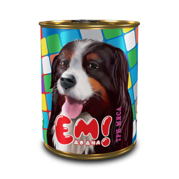 Ем до дна влажный корм для собак три мяса, в консервах - 970 г х 6 шт