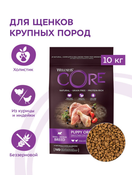 Wellness Сore сухой корм для щенков мелких и средних пород с индейкой и курицей 10 кг