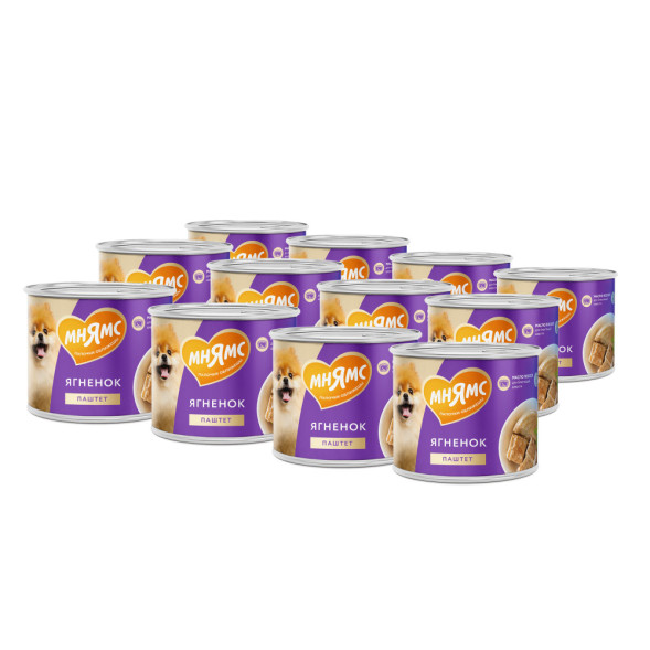 Мнямс Красивая Шерсть паштет для взрослых собак всех пород из ягненка в консервах - 200 г (12 шт в уп)