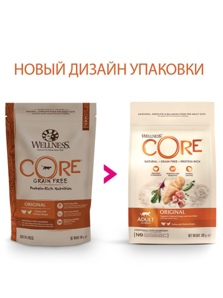 Wellness Core сухой корм для взрослых кошек с индейкой и курицей 300 г
