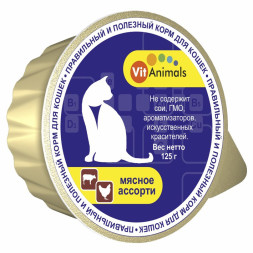 VitAnimals влажный корм для взрослых кошек Мясное ассорти, в ламистерах - 125 г х 10 шт