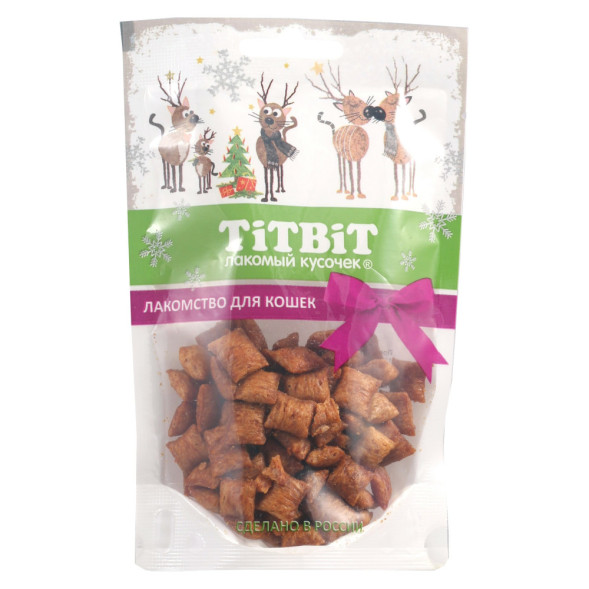 Titbit Новогодняя коллекция лакомство для кошек хрустящие подушечки с паштетом из лосося - 50 г