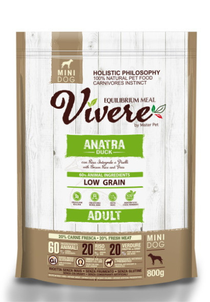 VIVERE MINI сухой корм для взрослых собак с уткой -  800 г