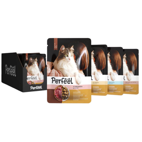 Perfeel влажный корм для взрослых кошек с индейкой, в соусе, в паучах - 75 г х 28 шт