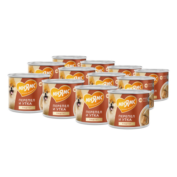Мнямс Сильный Иммунитет паштет для взрослых собак всех пород из утки и перепела в консервах - 200 г (12 шт в уп)
