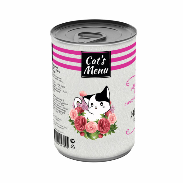 Cat`s Menu влажный корм для взрослых стерилизованных кошек с индейкой кусочки в соусе в консервах - 340 г х 12 шт