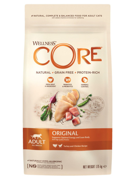 Wellness Core сухой корм для взрослых кошек с индейкой и курицей 1,75 кг