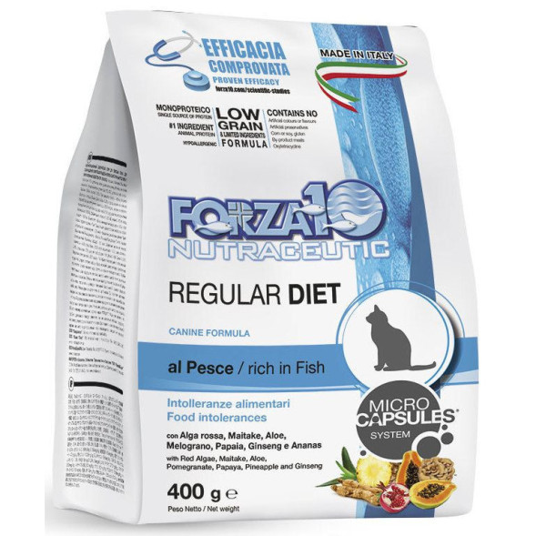Forza10 Regular Diet сухой корм для взрослых кошек при аллергии и повышенной чувствительности к животным белкам с рыбой - 400 г