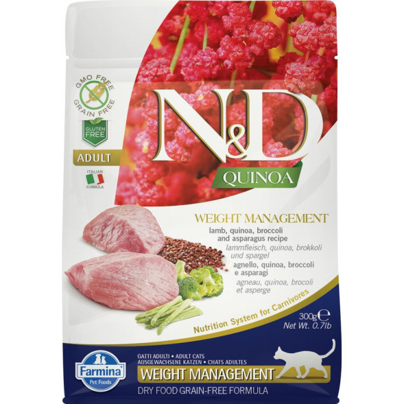 Farmina N&amp;amp;D Quinoa Cat Grain Free Weight Management Lamb сухой беззерновой корм для взрослых кошек для контроля веса с ягненком и киноа - 300 г