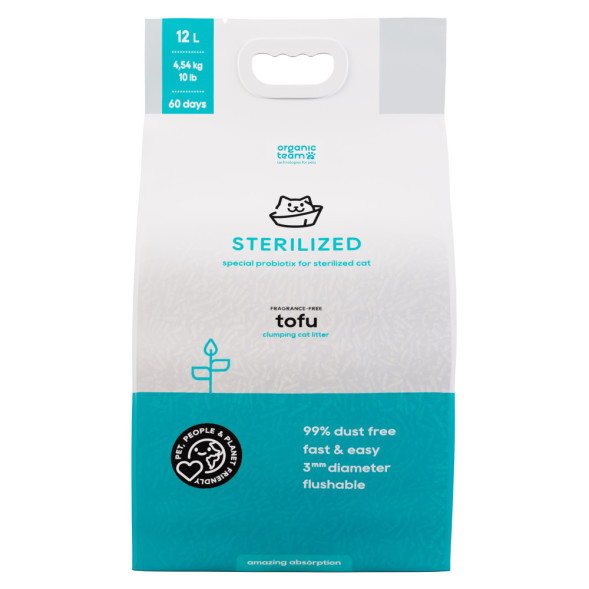 Organic Team Tofu комкующийся наполнитель для кошачьего туалета, для стерилизованных кошек - 12 л (4,54 кг)