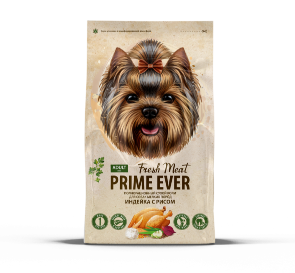 Prime Ever Fresh Meat Adult Dog Mini полнорационный сухой корм для взрослых собак мелких пород с индейкой и рисом - 7 кг