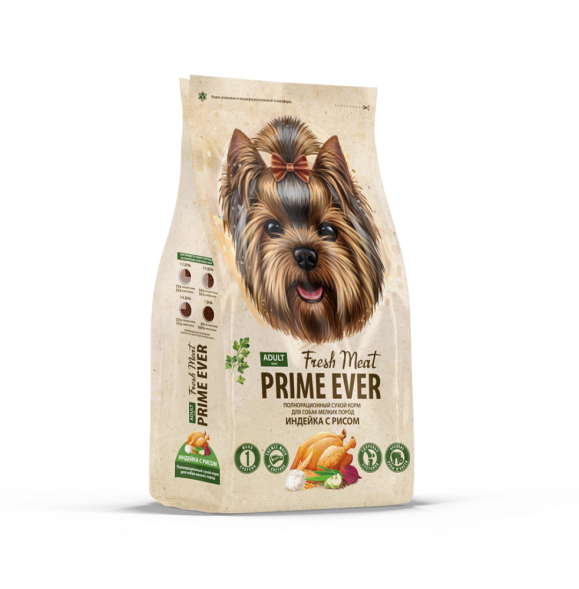 Prime Ever Fresh Meat Adult Dog Mini полнорационный сухой корм для взрослых собак мелких пород с индейкой и рисом - 7 кг