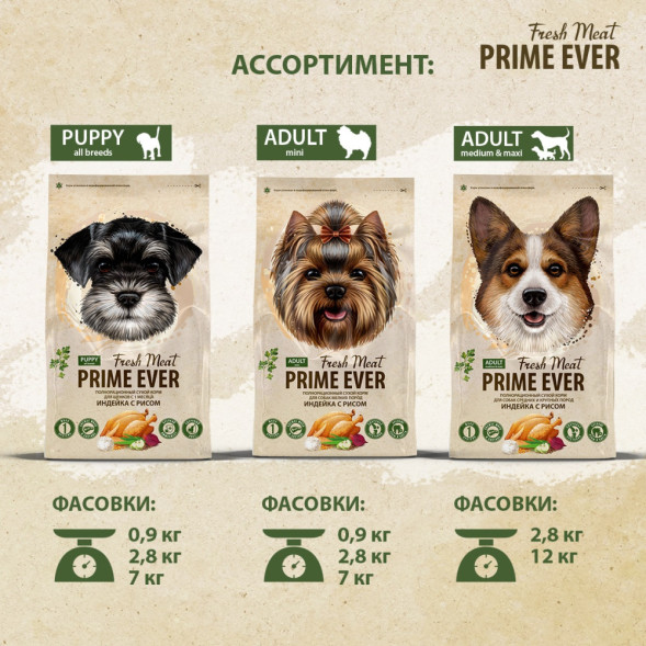 Prime Ever Fresh Meat Adult Dog Mini полнорационный сухой корм для взрослых собак мелких пород с индейкой и рисом - 7 кг