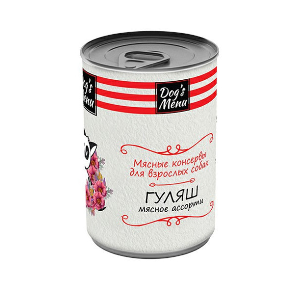 Dog`s Menu влажный корм для взрослых собак гуляш мясное ассорти в консервах - 340 г х 12 шт