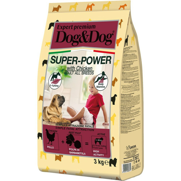 Dog&amp;amp;Dog Expert Premium Super-Power сухой корм для взрослых активных собак с курицей - 3 кг