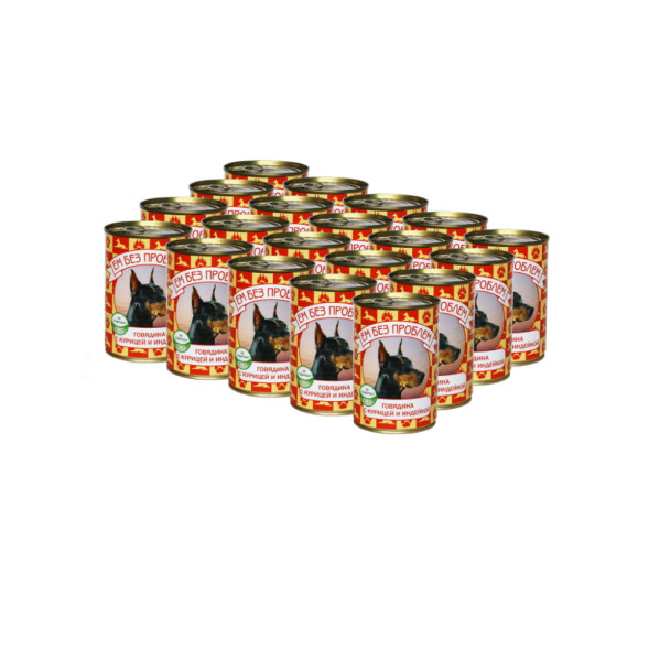 Ем без проблем влажный корм для собак с говядиной, курицей и индейкой, в консервах - 410 г х 20 шт