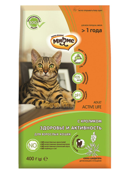 Мнямс Active Life сухой корм для взрослых кошек с кроликом - 400 г