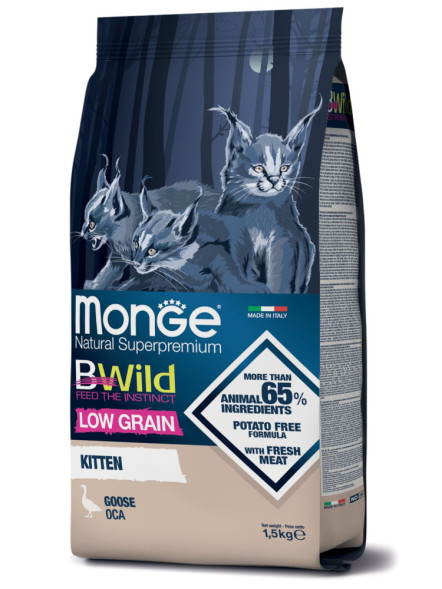 Monge Cat BWild Low Grain сухой низкозерновой корм для котят с мясом гуся 1,5 кг