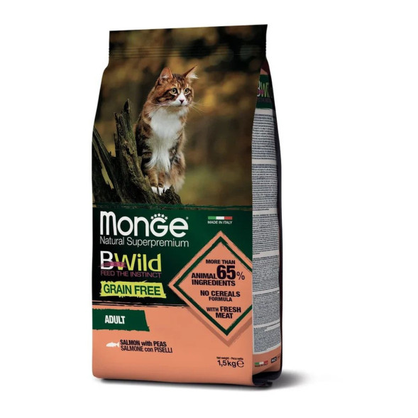 Monge Cat BWild Grain Free сухой беззерновой корм для взрослых кошек с лососем 1,5 кг