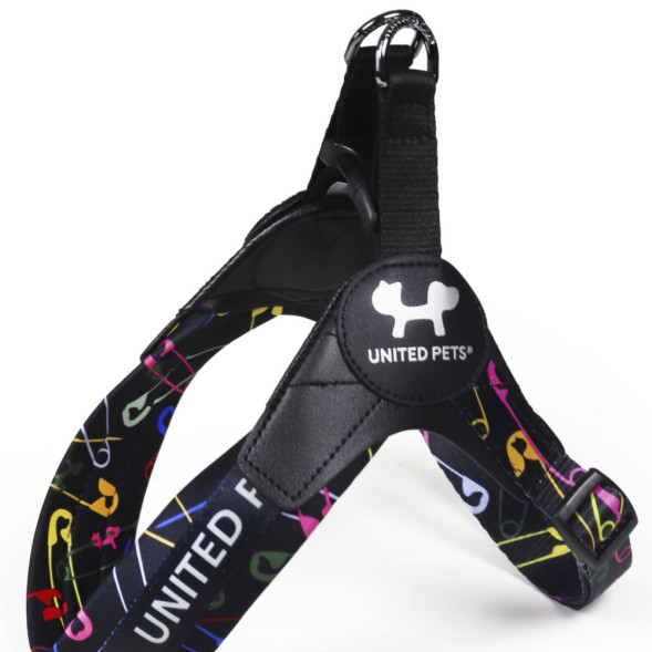 United Pets Complete me 3.5 - XL шлейка для собак, 48-64 см, черная с разноцветными булавками