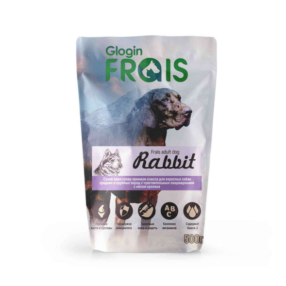 Сухой корм Glogin Frais Adult Dog Rabbit для взрослых собак средних и крупных пород с чувствительным пищеварением с мясом кролика - 500 г