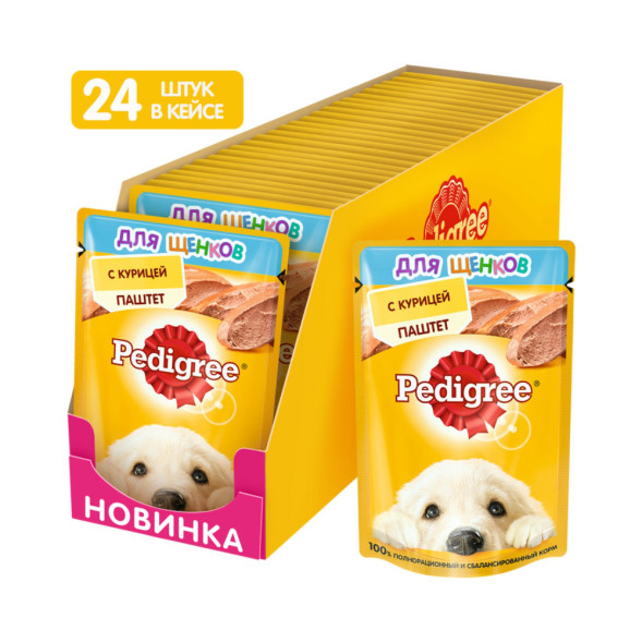 Pedigree влажный корм для щенков от 1 месяца, паштет с курицей, 80 г х 24 шт