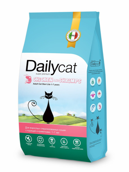 Dailycat Adult Steri Lite Chicken and Shrimps сухой корм для взрослых стерилизованных кошек с курицей и креветками - 3 кг
