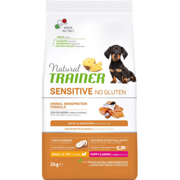 Trainer Natural Dog Sensitive Puppy &amp;amp; Junior сухой безглютеновый корм для щенков мелких пород с чувствительным пищеварением с лососем - 2 кг