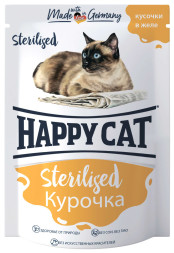 Happy Cat паучи для стерилизованных кошек с курицей в желе - 100 г х 22 шт