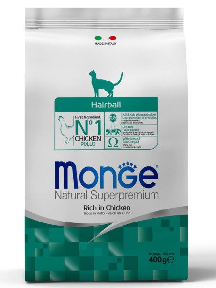 Monge Cat Hairball сухой корм для взрослых кошек для выведения комков шерсти 400 г