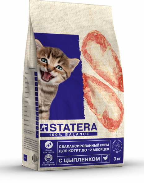 Statera сухой сбалансированный корм для котят до 12 месяцев с цыпленком - 3 кг