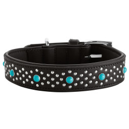 Hunter Madona M ошейник для собак, 35-45 см, натуральная кожа, черный, фурнитура с имитацией бирюзы