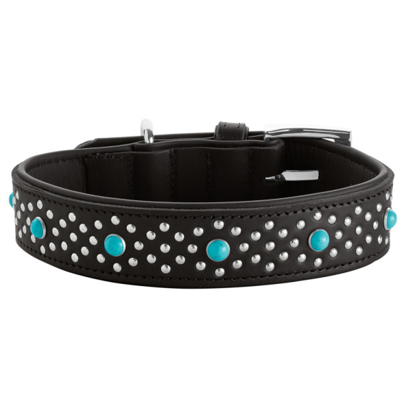 Hunter Madona M ошейник для собак, 35-45 см, натуральная кожа, черный, фурнитура с имитацией бирюзы