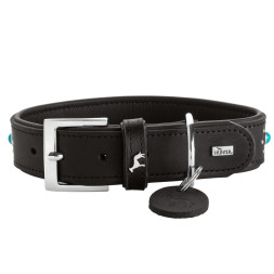 Hunter Madona M ошейник для собак, 35-45 см, натуральная кожа, черный, фурнитура с имитацией бирюзы