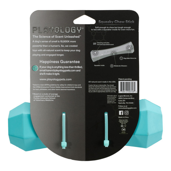 Playology SQUEAKY CHEW STICK хрустящая жевательная палочка для собак с ароматом арахиса, большая, голубой