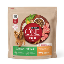 Purina ONE Мини сухой корм для собак мелких пород при активном образе жизни с курицей и рисом - 1,5 кг