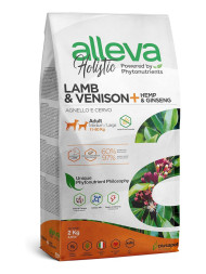 Alleva Holistic Adult Lamb &amp;amp; Venison Medium/Maxi сухой корм для взрослых собак с ягненком и олениной, коноплей и женьшенем - 2 кг