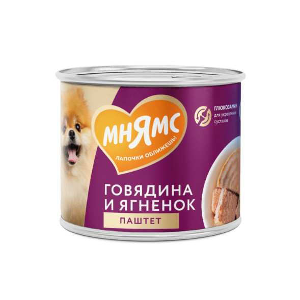 Мнямс Здоровые Суставы паштет для взрослых собак всех пород из говядины и ягненка в консервах - 200 г (12 шт в уп)