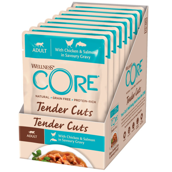 Wellness Сore Tender Cuts влажный корм для кошек с курицей и лососем в соусе в паучах 85 г х 24 шт