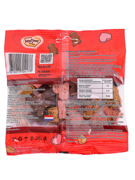 Мнямс лакомство Hearts &amp;amp; Bears жевалки для взрослых собак и щенков с говядиной и ягненком - 150 г