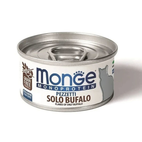 Monge Cat Monoprotein мясные хлопья для взрослых кошек из мяса буйвола в консервах 80 г (24 шт в уп)