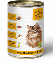 Clan Classic влажный корм для взрослых кошек паштет Мясное ассорти с птицей, в консервах - 340 г х 9 шт