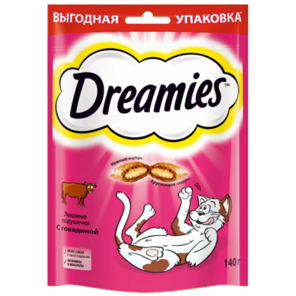 Dreamies лакомые подушечки для кошек с говядиной - 140 г