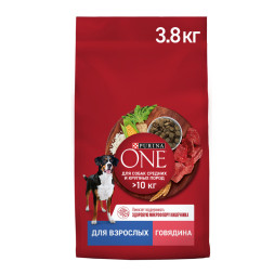 Purina ONE сухой корм для собак средних и крупных пород с говядиной и рисом - 3,8 кг