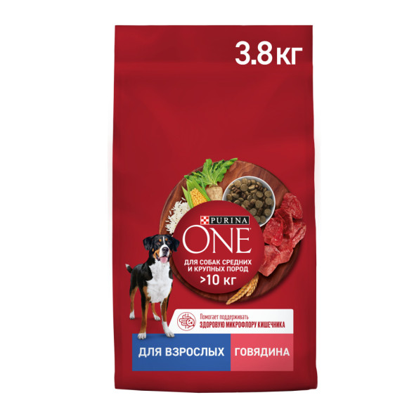 Purina ONE сухой корм для собак средних и крупных пород с говядиной и рисом - 3,8 кг